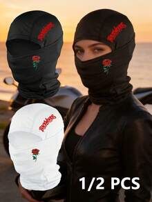 1/2pcs Red Rose & Backwoods Letter Print Balaclava, Breathable Mesh Full Face Ski Mask, Hip Hop Streetwear Headwear, Suitable For Motorcycle Riding, Cycling And Daily Fashion - Multicolor - View 1