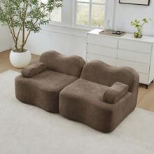 2-Seater Modular Boneless Sofa, Wave Shape, Deep Seat Cushions, Movable Armrest Cushions - 棕色 - 查看 1
