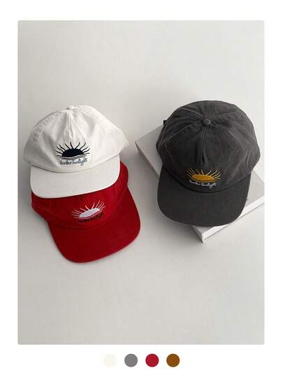 1pc Soft Crown Flat Brim Street Baseball Cap For Women, Large Head Circumference, Face Slimming, Hip Hop Peaked Hat With Sun Embroidery, Wide Adjustable Hard Brim
