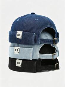 1pc Brimless Letter Patchwork Knit Hat, Adjustable Solid Color Cap, Unisex Adult Vintage Hip-Hop Street Style - Multicolor - View 1