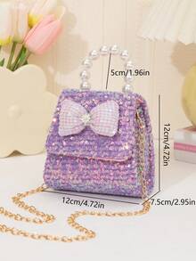 Sequin Plaid Bow Mini Handbag With Pearl Handle And Chain Strap, Sweet Elegant Small Square Crossbody Bag - Sequined Version - View 3