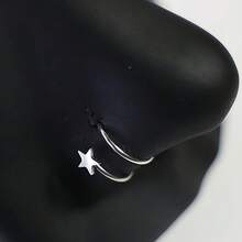 1pc S-Shaped Diamond Nose Stud, Star & Clear CZ Double Hoop Delicate Nostril Piercing Jewelry, 316L Hypoallergenic Stainless Steel Nose Ring, Suitable For Daily Wear - Nose Ring - View 8