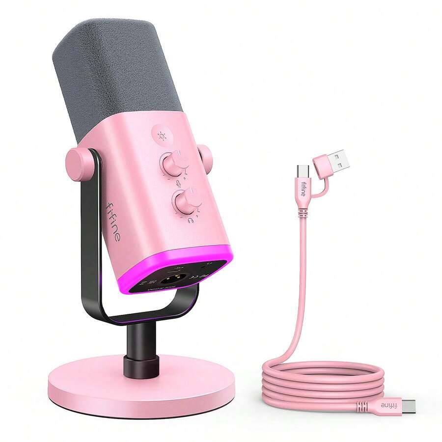 Mikrofon Gaming Streaming Recording XLR/USB untuk PC, Pencahayaan RGB, Dengan Tombol Gain, Tombol Mute, Jack Monitoring, Cocok untuk Pembuatan Video - FIFINE AM8W (Versi Global)