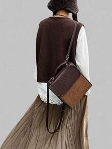 Alicedudu Women's Autumn Vintage Embroidered V-Neck Cardigan Sweater Vest Brown Fall - Brown - View 3