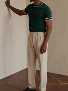 Men's Crew Neck Short-Sleeved Knit Sweater - Green - View 3