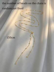 1pc Gold Stainless Steel 18K Gold Plated Beaded Chain Long Necklace For Women, Multiple Wearing Styles, Adjustable Drawstring Design, Suitable For Daily Decoration, Street Style, Influencer Outfit, Party, Date, Layering - Gold - View 9