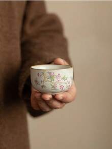 1pc/2pcs/4pcs Beige Ru Yao Peach Branch Pink Ceramic Tea Cup, Can Be Nurtured And Develop Crackle, Kung Fu Tea Set, Personal Small Single Cup - Multicolor - View 8