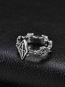 1 chiếc nhẫn nam hình khiên thánh giá phong cách Gothic bằng thép không gỉ, màu bạc, trang sức punk cổ điển - Bạc - Xem 8