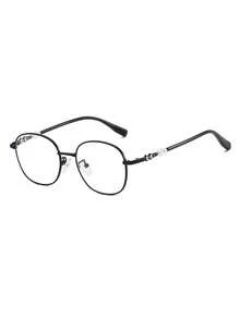 1 Pair Women's Black Round Metal Frame Pearl Decor Elegant Non-Prescription Glasses - Black - View 3