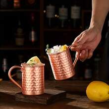 1pc/2pcs/4pcs (350ml/11.84oz) Moscow Copper Plated Stainless Steel Mug, Mug, Cup, Coffee Cup. Keeps Drinks Cold Or Hot. Handcrafted, Hammered Finish, Riveted Handle, Suitable As A Gift For Teachers Or Colleagues. - Multicolor - View 9