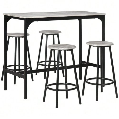 Bar Table With Bar Stool Set, 5-Piece Bar Table Set, Kitchen Table With 4 Bar Stools, Dining Set In Industrial Design - 灰色的 - 查看 1
