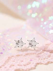 1 Par de Brincos de Botão em Prata de Lei S925 Estilo Coreano Ins Pequenos e Fofos com Estrela de Cinco Pontas, Acessório Versátil Casual Diário para Estudantes, Estilo Académico Minimalista, Doce, Fresco, Personalizado e Divertido, Presente Requintado - Estrela - Ver 5
