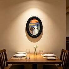 1pc Halloween Wall Decor Black Oval Framed Ghost Art Print, Spooky The Scream Parody Mini Painting, Creepy Cute Fall Seasonal Home Decor For Bedroom Living Room Dining Room, Vintage Gothic Halloween Party Hanging Ornament - Multiple Styles - View 8