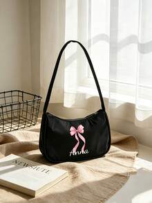 1pc Mini Personalized Back To School Shoulder Bag, Versatile Cute Bow Theme Print, Zipper Closure Nylon Material, Handheld, Suitable For School, Commuting, Shopping, Outdoor Travel, Daily Use. Birthday Gift. - Multicolor - View 5