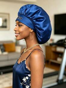 1pc Satin Sleep Cap, Lightweight Hair Protection Bonnet, 12 Zodiac Print Large Size Sleep Cap, Loose Elastic Band, Suitable For Curly Hair Sleep Wear - Multicolor - View 2