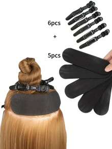 5 Pacotes de Almofadas Adesivas para Presilhas de Cabelo + 6 Presilhas de Jacaré - Ferramentas de Estilização de Presilhas de Cabelo, Fixadores de Presilhas de Cabelo, Estabilizadores, Suprimentos de Salão de Beleza, Extensões de Cabelo - Multicolorido - Visão 1