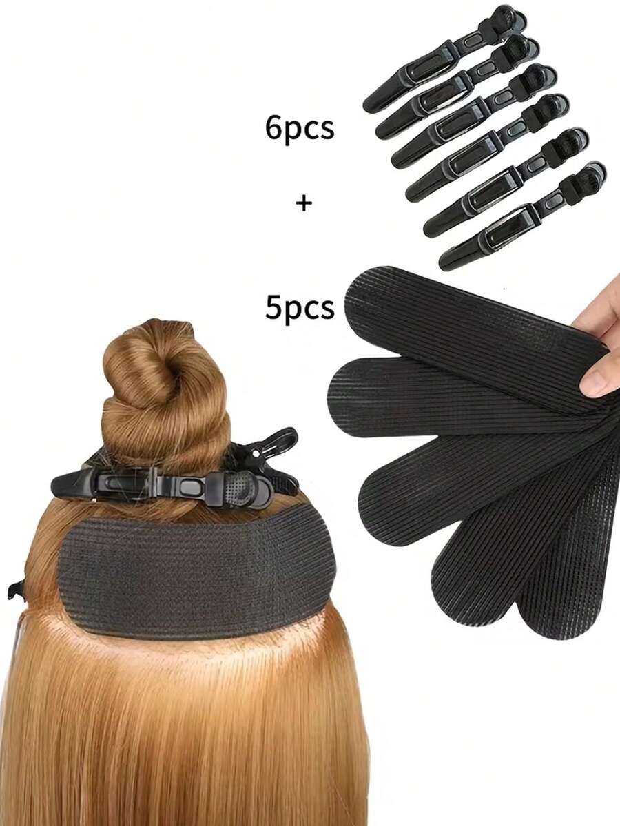 5 Pacotes de Almofadas Adesivas para Presilhas de Cabelo + 6 Presilhas de Jacaré - Ferramentas de Estilização de Presilhas de Cabelo, Fixadores de Presilhas de Cabelo, Estabilizadores, Suprimentos de Salão de Beleza, Extensões de Cabelo - Multicolorido - Visão 1