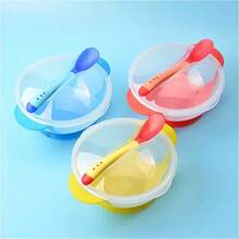 Baby Suction Plate Set, Training Plate And Spoon, Utensils For Baby To Learn To Eat, Children's Tableware Set, Spill-Proof Baby Food Container - Blue Cover - View 2