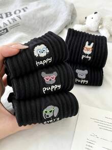 5 Pasang Kaos Kaki Kartun Hitam Tipis Lucu Gaya Jepang untuk Anak Perempuan, Musim Semi/Panas, Kaos Kaki Pendek Ins - Hitam - View 5