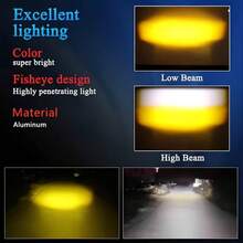 Faro LED para motocicleta Heyword, 1 pieza, interfaz H4, luz alta/baja de doble color, adecuado para faros de motocicleta, interfaz BA20D para scooter, batería no incluida - Blanco + Amarillo - Ver 5