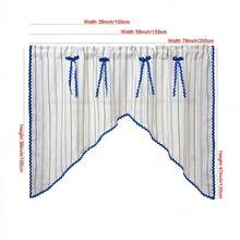 1PC New Japanese Style Linen Blue Striped S-Curved Edge Designer Window Curtain, Small Kitchen Curtain, Multi-Purpose Translucent Decorative Curtain With Rod Pocket Design, Fresh Style Finished Short Curtain - Beige - View 4