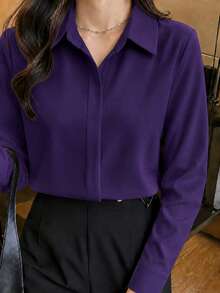 Women's Solid Color Casual Versatile Daily Long Sleeve Jacket - Purple - View 3