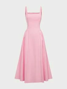 QUNGIGU Women's Thick Strap Sleeveless Maxi Dress, Flared Hem, Elegant Summer Dress, Suitable For Wedding Guests, Graduation Party - Pink - View 5