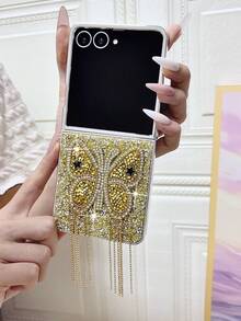 1pc Popular Fashion Cute Electroplated Large Rhinestone Butterfly Tassel Foldable Phone Case, Full Coverage Anti-Drop Protective Shell Compatible With Samsung Galaxy ZFlip 8 Galaxy ZFlip 7 Galaxy ZFlip 7FE Galaxy ZFlip 6 Galaxy ZFlip 5 - Multicolor - View 2