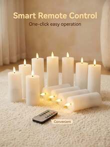12 piezas/Luces decorativas de vela con batería para interiores y exteriores, con control remoto, velas LED sin llama parpadeantes, luces decorativas de atmósfera para Halloween, Navidad, boda, fiesta, propuesta especial de vela color crema blanco (Baterías no incluidas) - cabeza de bala - Ver 3