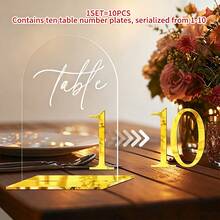 10pcs 10x15cm Durable Thickened Acrylic Wedding Table Numbers, Elegant Clear Arch Shape Gold Numbers With Stand Reusable For Wedding Reception Birthday Anniversary Graduation Baby Shower Party Wedding Favor Table Centerpiece Home Decor - Multicolor - View 16