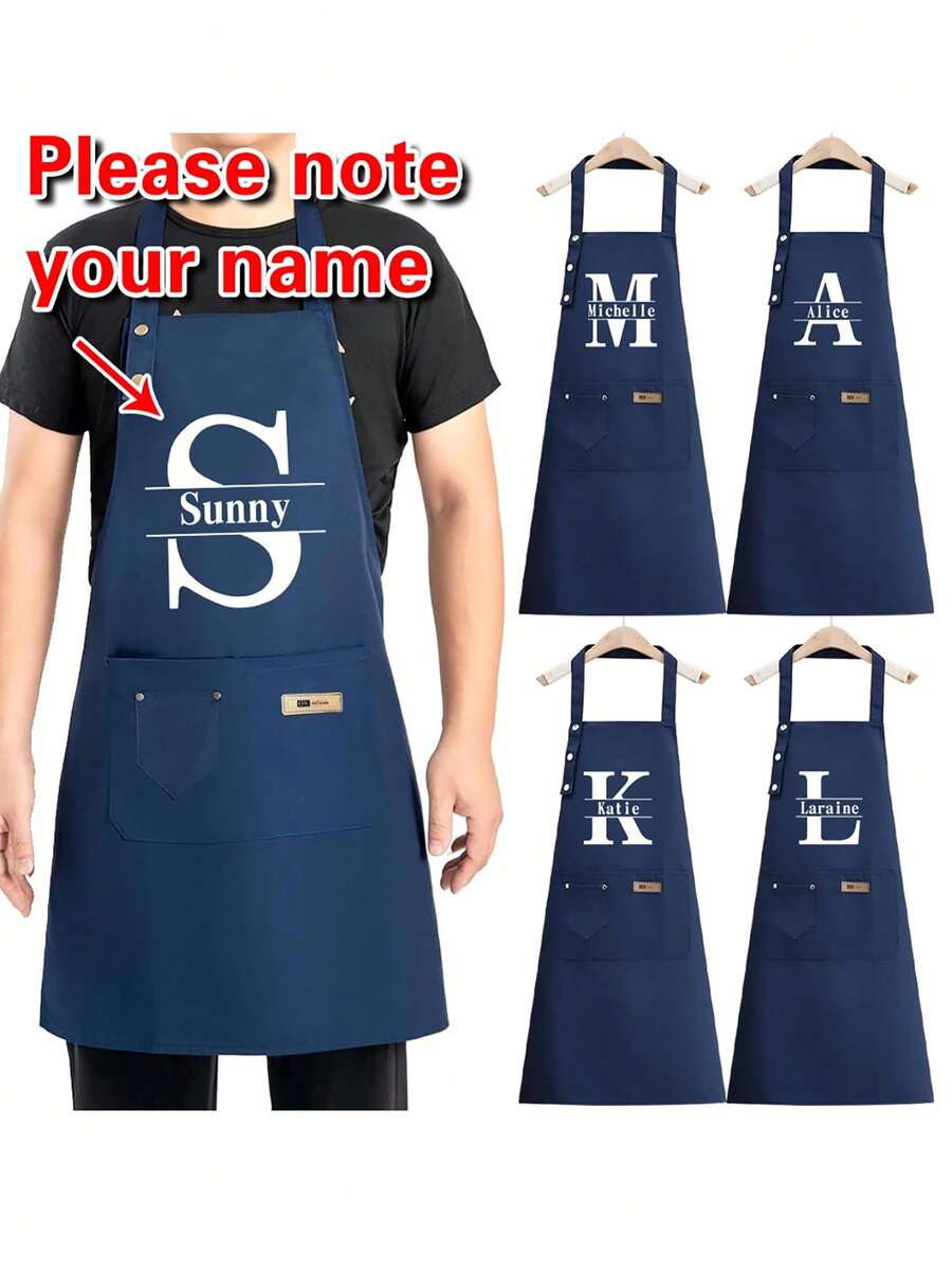 Customizable Name Apron - Durable And Comfortable Unisex Kitchen Workwear, Easy To Care For, Practical Design With Pockets And Adjustable Shoulder Straps, Suitable For Cooking Enthusiasts - Multicolor - View 1
