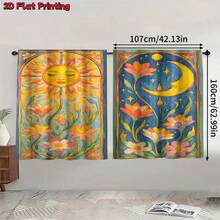 2pcs Bohemian Vintage Tarot Sun Moon Floral Print Semi-Sheer Curtains, 90GSM Polyester Semi-Sheer Privacy Protection, Easy Installation, Quick Dry, Washable And Fade-Resistant, Lightweight Removable Curtains, Suitable For Home, Room, Kitchen And Other Partitions Or Decoration - Multicolor - View 11