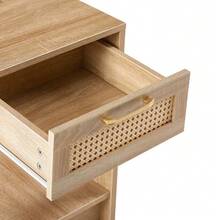 Rattan Side Table With Drawer, Modern Bedside Table, Side Table For Living Room, Bedroom, Natural Wood Look - H55/W40/D40 Cm - Warna alami - View 10