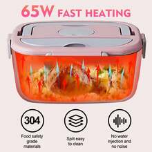220V 65W Electric Heated LunchBox Portable,1.3-1.5L Detachable 304 Stainless Steel Liner,PTC Cycle Heating Edible-Grade PP Meal Container,Hot Lunch Box For Office Dorm Worker Daily Meal Prep Gift Pink-Loncheras - Pink - View 5