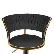 Set Of 2 Kitchen Stools With Velvet Upholstery And Woven Backrest And Adjustable Height, Bar Chairs, Restaurant, Swivel Frame - Black - View 6