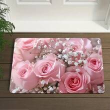 1 PC, Pink Rose Living Room Carpet, Floral Pattern Indoor Rug, Suitable For Entryway, Hallway, Bedroom, Living Room, Laundry Room, Washable Decorative Carpet, Suitable For Living Room, Bedroom, Entryway, Kitchen, Study, Bathroom Decorative Carpet, Door Mat, Small Rug, Welcome Mat, Carpet, Rug, Outdoor Door Mat, Kitchen Carpet, Home Decor - Multicolor - View 3