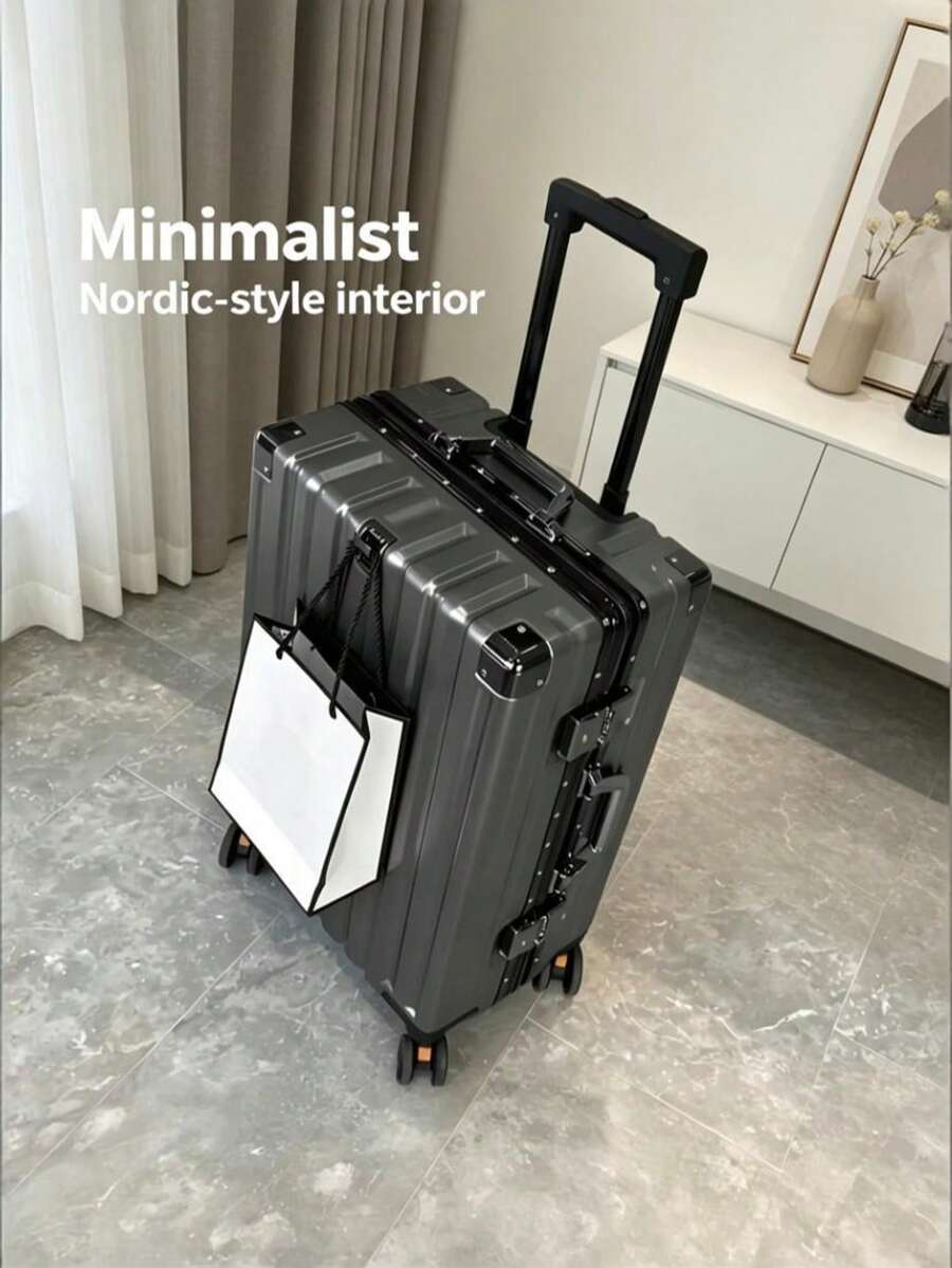 ABC Hard Shell Aluminum Frame Trolley Suitcase, 20 Inch Carry-On Luggage With TSA Lock&Silent Spinner Wheels, Large Capacity Travel Case For Business - Black - View 1