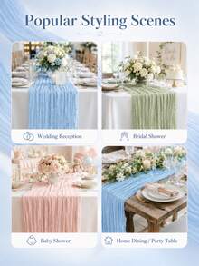 2/10 pièces Ensemble de chemins de table en gaze de fromage, chemins de table en gaze bohème transparente et froissée pour mariage, douche nuptiale, douche de bébé, fête d'anniversaire, décoration de centre de table de salle à manger, décoration rustique de ferme - bleu clair - Voir 2