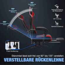 EXRACING Gaming Chair - Ergonomic Gaming Chair With Footrest, Headrest And Lumbar Support, Height Adjustable, Padded, 180 Kg - 紅色 - 查看 6