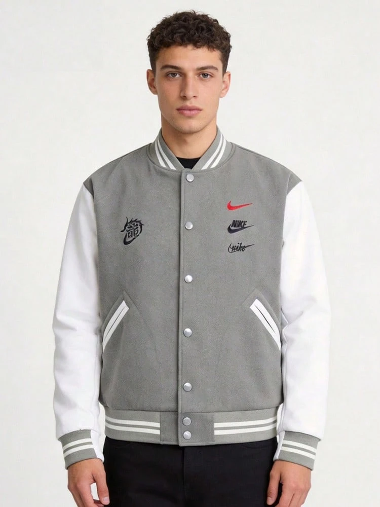 Nike CNY男士logo標識休閒百搭時尚無帽長袖外套外套黑色/灰色 - 淺灰色 - 查看 1