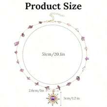 Purple Crystal Sun Necklace For Women Boho Gold Plated Sun Pendant Hippie Crystal Choker Necklace Stone Jewelry Christmas Accessories Gift For Women - As Pic - View 6
