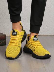 Men's Casual Fashion Breathable Running Shoes, Outdoor Sports Jogging Shoes, Comfortable Breathable Travel Shoes, Men's Road Running Shoes, Lightweight Casual Walking Shoes - Yellow - View 4