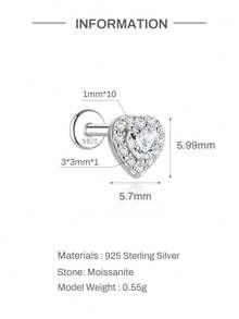 1Pc 0.1CT D Color Moissanite 925 Sterling Silver Flat Back Stud Earrings Hypoallergenic Multi Shape Cartilage Piercing Jewelry For Daily Wedding Brida - Silver - View 16