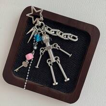 JRESSIAL Y2K Millennium Style Screw Man Keychain Cyberpunk Dice Mechanical Metal Pendant Niche Backpack Charm,Star Bag Charm - Multicolor - View 1