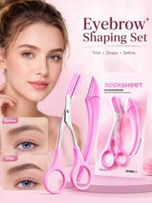 ROCK SWEET Heart-Shaped Eyebrow Comb Grooming Set, Dual-Head Eyebrow Trimming Scissors And Comb, Eyebrow Grooming, Beginner Tools - Hot Pink - View 2