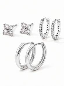 6pcs Exquisite Earring Sets Earrings Stack Flower Mini Stud Hoop Zirconia 14k Gold Plated Hypoallergenic Cartilage Stack Women Daily Wear - Earring Set - View 5