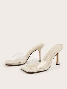 Beige Patchwork Transparent Panel Stiletto Heel Daily, Banquet, Party, Versatile Fashion Women's High Heel Sandals - Beige - View 2