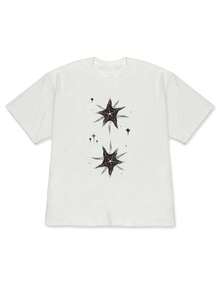 Unisex Loose Fit T Shirt - Star-Printed Short-Sleeve Top,Loose Fit Street Style,Suitable For Everyday Wear In Spring And Summer. - 白色 - 查看 1
