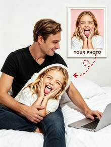 1pc DIY Customized Personalized Photo Pillow Cushion Sofa Throw Pillow Bedroom Home Decor Holiday Couple Parent-Child Pet Memorial Father's Day Mother's Day Halloween Valentine's Day Thanksgiving Easter April Fools' Day Unique Fun Kids Toy Gift - Custom Portrait - View 3
