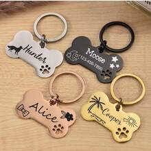 CFUNIQ Personalized Pet Name Tags/Identity Tags, Made Of Stainless Steel In A Bone Shape, Engraved With Your Pet's Identification Information, Offering A Unique Style. A Personalized Identification Solution, A Special Gift For Your Beloved Dog. - Multicolor - View 3
